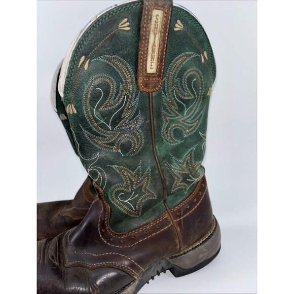 Shyanne Womens Size 9.5 Brown Green Leather Square Toe Cowboy Stockman Boots - Picture 2 of 10